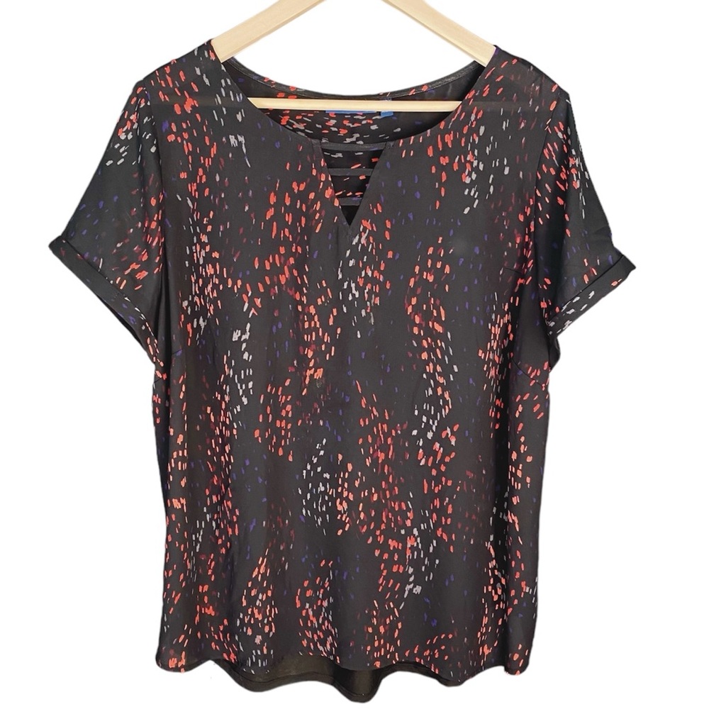 Apt. 9 Semi Sheer Black Splatter Top with Rolled Cuff